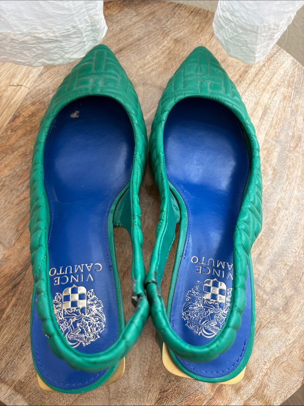 Vince Camuto Green Quilted Pointed-Toe Slingback Flats with Blue Insole - Picture 4 of 4